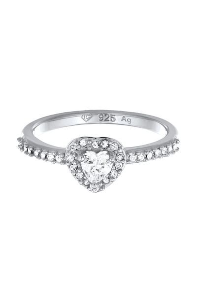 ELLI Prsten Prsten s kameny 925 Sterling Silver Dámský prsten pro ženy se srdcem s krystaly zirkonu 54