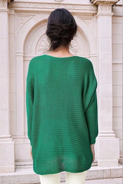 bacc Women's Green Boat Neck Honeycomb Knitted Sweater Bcbsk-25700-K5920