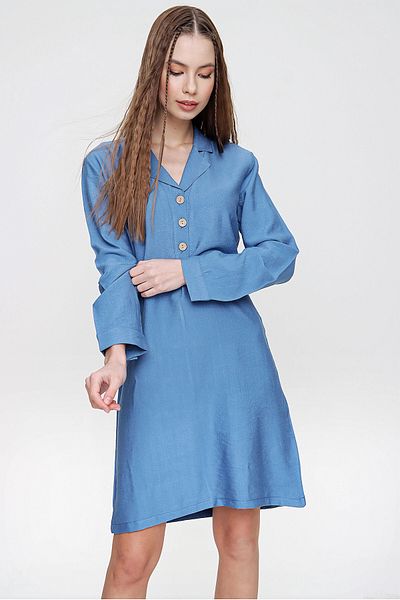 bacc Women's Indigo Button Detailed Summer Dress Bcbsk-25700-K5032