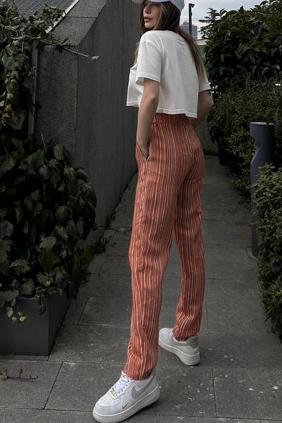 bacc Women's Brick Double Leg Striped Textured Pants Bcbsk-25700-3277
