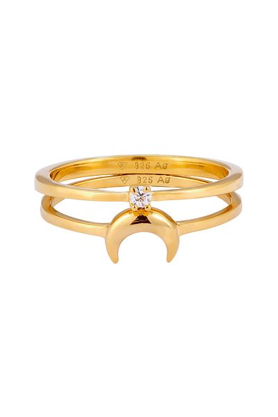 ELLI Ring Ring Set mit Steinen Damen Halbmond Zirkonia Diamantschliff Weiß 925 Sterling Silber Vergoldet