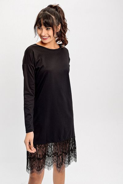 bacc Women's Black Crew Neck Skirt Lace Detailed Dress Bcbsk-25700-T4007-1440