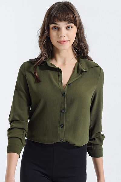 bacc Women's Khaki Long Sleeve Buttoned Oversize Shirt Bcbsk-25700-2711