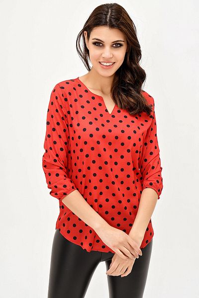 bacc Women's Red Crepe Blouse with Slit Collar Bcbsk-25700-2841