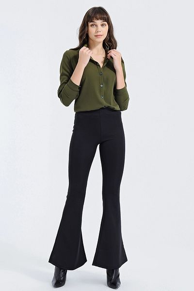 bacc Women's Khaki Long Sleeve Buttoned Oversize Shirt Bcbsk-25700-2711