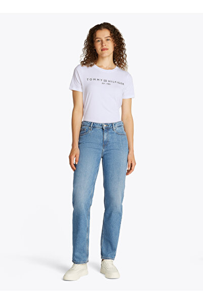 Tommy Hilfiger Yüksek Bel Düz Paça Normal İndigo Kadın Denim Pantolon WW0WW44...