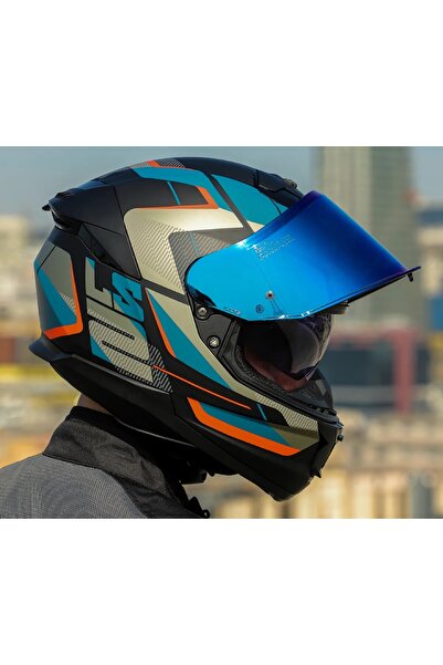 LS2 Stream 2 Road Mat Siyah-Gri Kapalı Motosiklet Kaskı Mavi Camlı