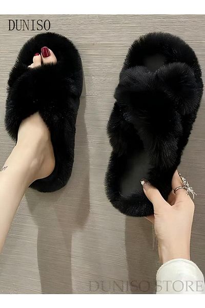 Generic Breathable And Comfortable Women's Home Slippers Soft Plush Fluffy Open Toe Non-slip