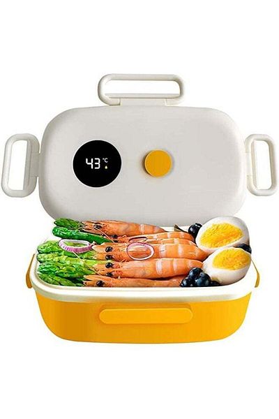 COOYA 1000ml smart insulated lunch box, digital display, snap-on switch, BPA-free, good sealing, orange