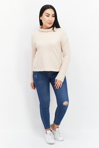 Calvin Klein Women High Neck Textured Sweater, Peach