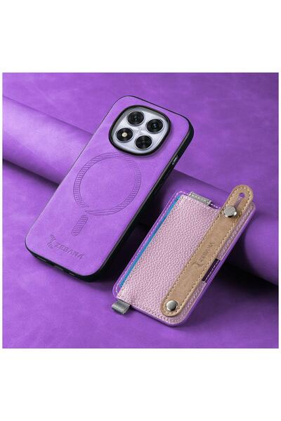 Zebana Xiaomi Poco X7 Uyumlu Kılıf Zebana 2in1 Kartlıklı Best Deri Kılıf Mor