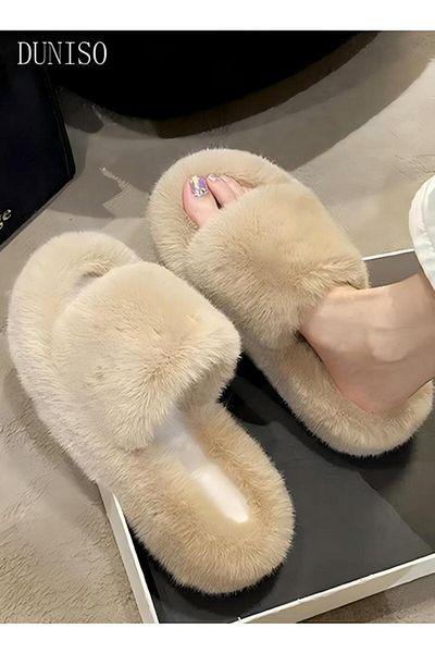 Generic Women's Plush Slippers, Comfortable Home Slippers, Plush Open Toe, Warm, Breathable And Non-slip