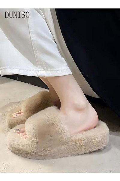 Generic Women's Plush Slippers, Comfortable Home Slippers, Plush Open Toe, Warm, Breathable And Non-slip