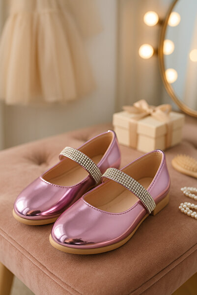 SIRRI Pırıltılı Metalik Kız Çocuk Babetleri - Pembe ve Gümüş