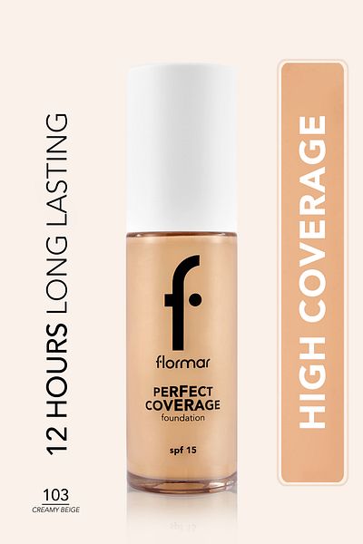 Flormar Perfect Coverage Intensive Concealing Water Based Foundation (YELLOW BOTTON) -103 Creamy Beige -8682536058186