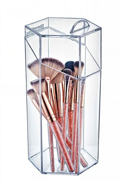MultiStore Hexagonal Covered Brush Holder - Makeup Organizer