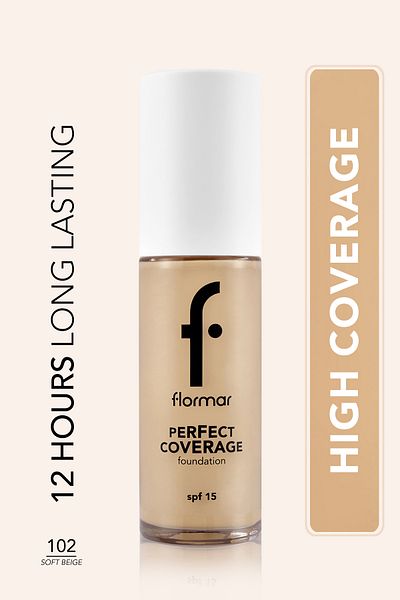 Flormar Perfect Coverage Intensive Concealing Water Based Foundation (YELLOW BOTTON) -102 Soft Beige -8682536058162