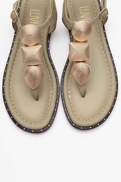 LuviShoes Dámské sandály HELEN Green z pravé kůže se zlatou přezkou