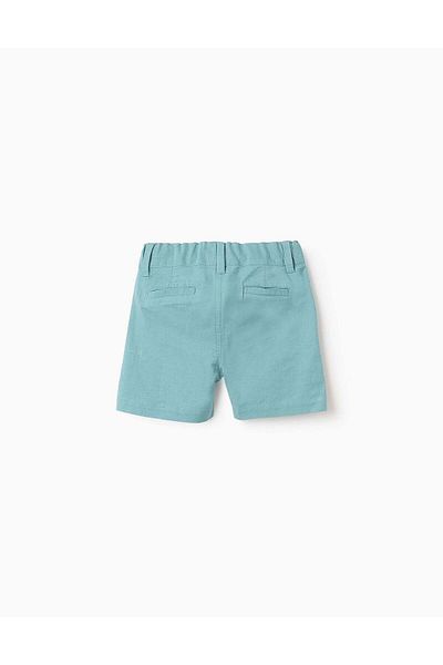 Ziddy Cotton and Linen Chino Shorts for Baby Boys, Turquoise