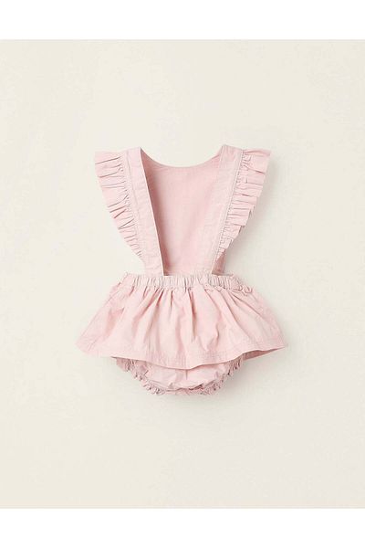 Ziddy Pinafore Dress with Ruffles and Bloomers for Newborn Girls, Pink