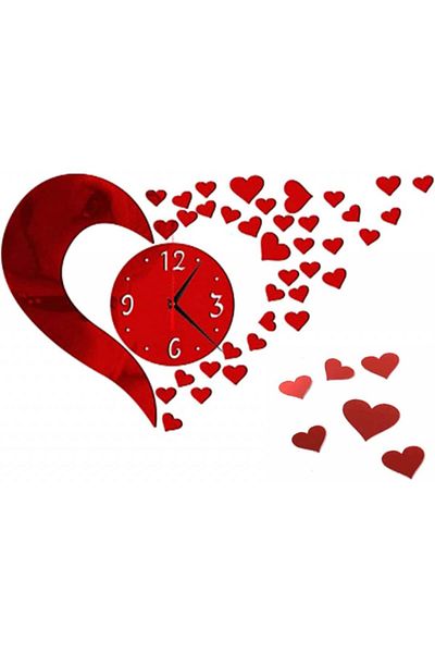 Karll DIY wall clock, heart, acrylic, red, sticker