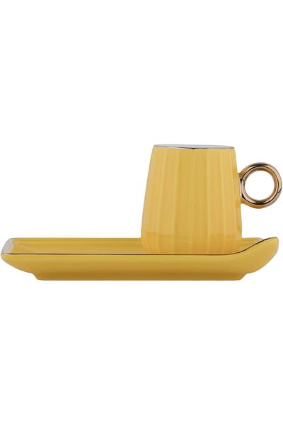 ALSAIF Porcelain Tea Set - 8 Pieces, 90ml Cups And Saucers, Beige/gold