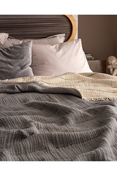 Madame Coco Carolines Tek Kişilik Pamuklu Yatak Örtüsü - Gri