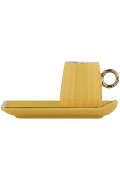 ALSAIF Porcelain Tea Set - 8 Pieces, 90ml Cups And Saucers, Beige/gold