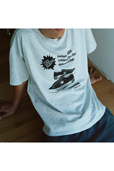 Converse Classic Unisex Baskılı Gri T-Shirt