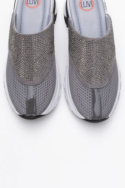 LuviShoes Papuci de damă GLEA Grey Stone Mesh cu vârf închis