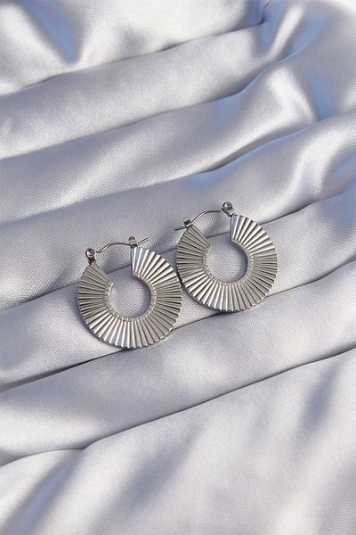 norsary 316L Steel Silver Color Oval Striped Plate Earrings