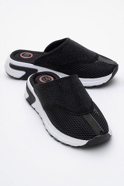 LuviShoes Papuci de damă GLEA Black Stone Mesh cu vârf închis