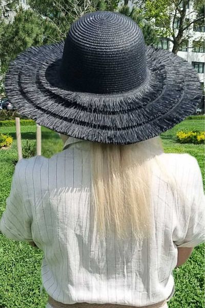 Uniquetrenders Women's Bohemian Style Tasseled Straw Summer Beach Hat and Tassel Shoulder Bag Set of 2