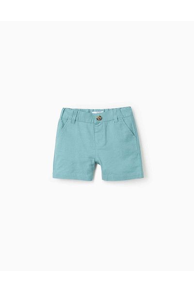 Ziddy Cotton and Linen Chino Shorts for Baby Boys, Turquoise