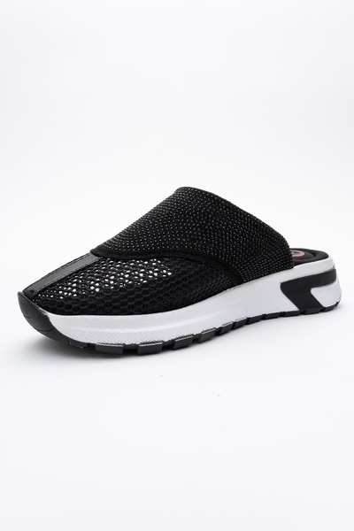 LuviShoes Papuci de damă GLEA Black Stone Mesh cu vârf închis