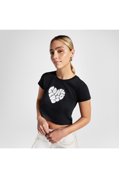 Converse Heart Slim Fit Kadın Siyah T-Shirt