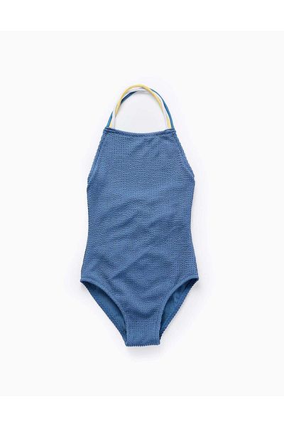Ziddy Swimsuit with Triple Straps with Texture for Girls, Blue