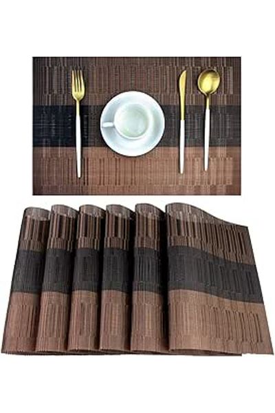 COOYA Set of 6 Placemats,Washable Vinyl Woven Table Mats,Elegant Durable Placemats for Dining Table