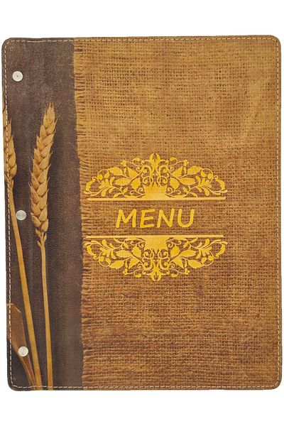 ankara menü Wooden Patterned Leather A4 Menu