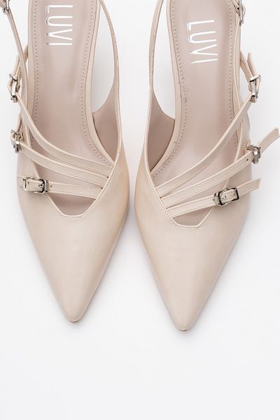 LuviShoes Magra Beige Skin Pointed Toe Open Back Thin Heeled Women's Shoes