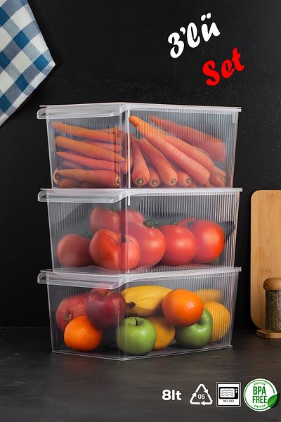 Porsima 3185 3 Pieces Covered Cabinet and Refrigerator Organizer Bathroom Kitchen Organizer 8 Liters