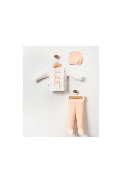 TRENDİMİZBİR Baby Girl Salmon 3-Piece Bodysuit Set with Bow