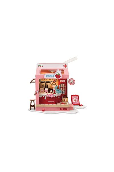 Rolife 3d Puzzle, Mini Box Of Strawberry Milk, Wood, , 73 Pieces