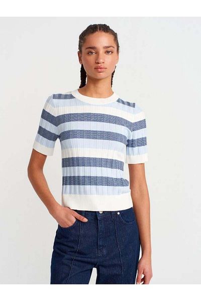 Dilvin 10734 Striped Knitwear Blouse Blue