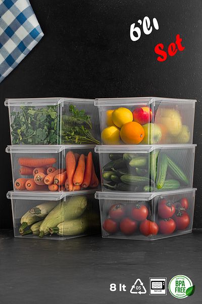 Porsima 3185 6-Piece Covered Cabinet and Refrigerator Organizer Bathroom Kitchen Organizer 8 Liters