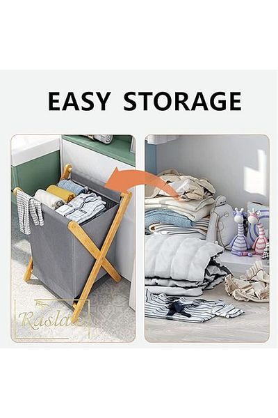 COOYA Bamboo Laundry Cart w/ Removable Liner Bag, Foldable X Frame