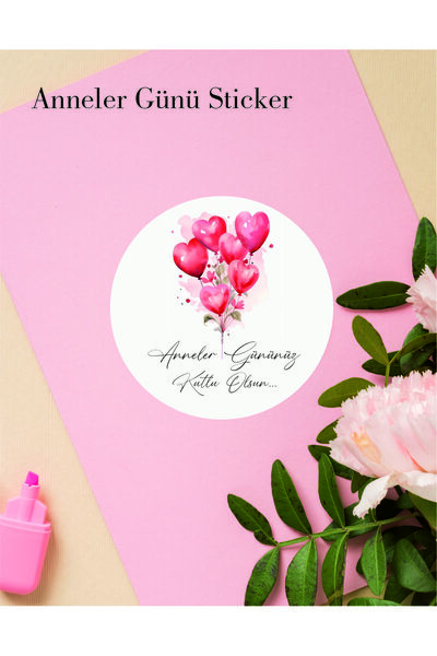 ETİKETİM Anneler Günü Kalpli Sticker 4 cm-70 adet