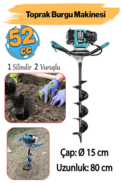 TOTAL Benzinli Zemin Delme Burgu Makinesi Delik Açma 1.4 KW Fide Dikme Total Toprak Seti 150 mm 800 mm