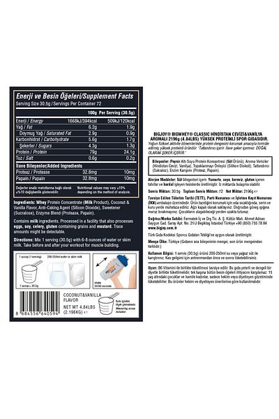 Bigjoy Sports Big Whey Classic Whey Protein Coconut - Vanilla 72 Servings 2196Gr Protein Powder