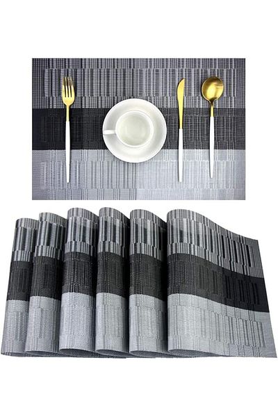 COOYA Set of 6 Striped Placemats, Washable Woven Vinyl Place mats, Easy to Clean Plastic Placemats